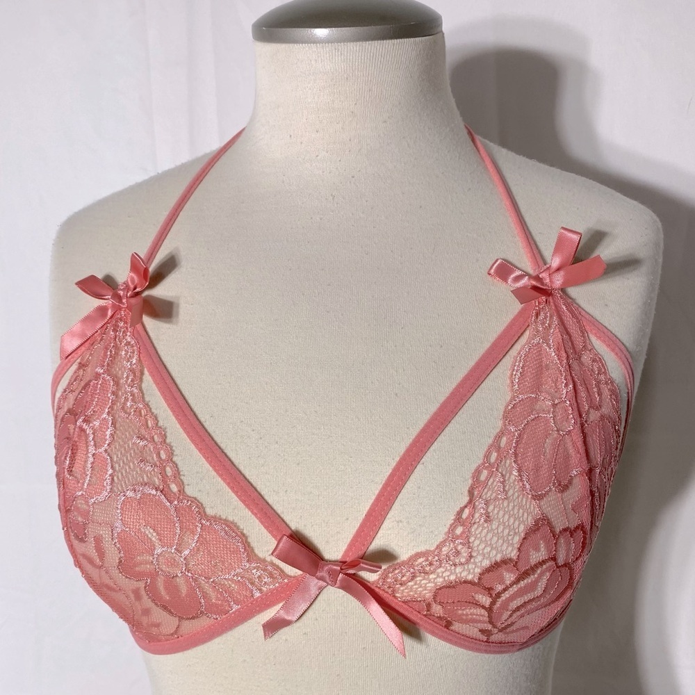 Womens Coral Lace Sexy Bikini Style Lingerie Top L